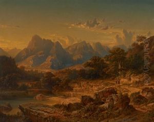Gebirgslandschaft Mit Kleinem See Und Figurenstaffage Gebirgslandschaft Mit Kleinem See Und Figurenstaffage