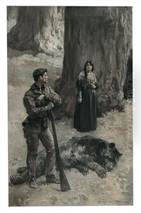 Woman And Bear Hunter by Alice Barber Stephens