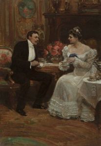Seated Couple Having Tea by Alice Barber Stephens