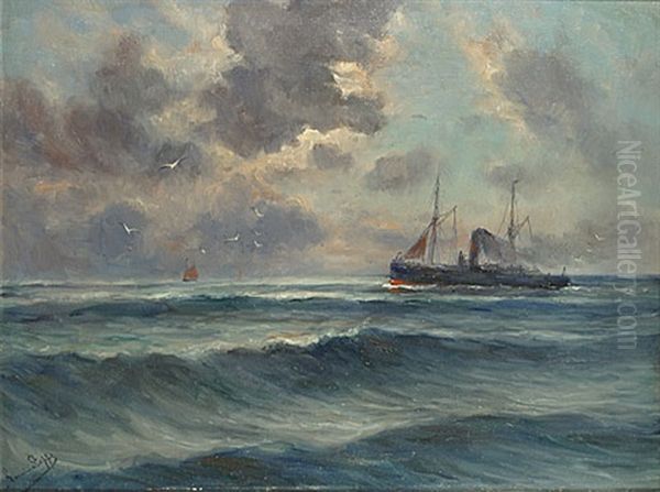 Stoomschip En Zeilboten Op Zee - view 1