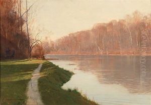 View Of The Heustadlwasser In The Evening Light by Hans Sterbik