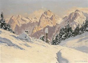 Winterliche Landschaft Im Hochgebirge An Einem Sonnigen Tag by Hans Sterbik