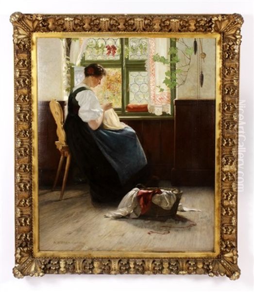 Woman Sewing At Window - view 1
