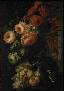 Fleurs, Fruits Et Oiseau Sur Un Entablement