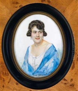 Bildnis Der Frau Wally Holzer In Weisem Kleid Und Blauem Umhang by Rudolf Sternad