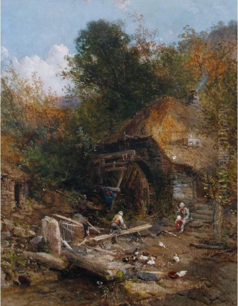 Figures Working On A Mill Wheel - view 1