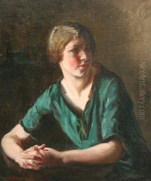 Seated Young Girl With Hands Clasped - view 1