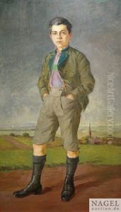 Bildnis Eines Jungen In Tracht Als Ganzfigure Vor Landschaftshintergrund