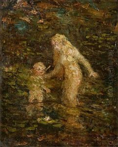 Moeder En Kind, Badend by Jacobus Frederik Sterre De Jong