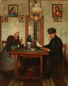 Interior With An Elderly Dutch Couple by Jacobus Frederik Sterre De Jong