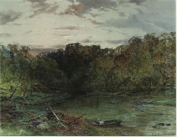 A Wooded River Landscape At Sunset - view 1