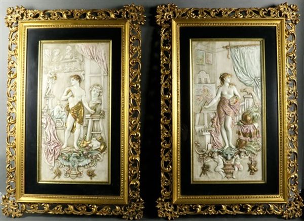 Allegorical Figures Of Male Sculptor And Female (pair) - view 1