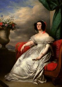 Portrait De Dame Pres D'un Vase Fleuri by Charles Auguste Guillaume Steuben