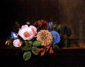 Opstilling Med Roser, Georginer Og Fuchsia Pa En Karm by Charles Auguste Guillaume Steuben