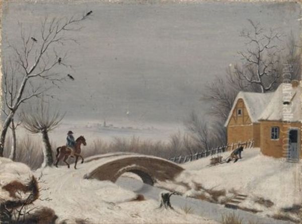 Reiter Auf Dem Weg Nach Halberstadt (?) In Winterlicher Landschaft - view 1