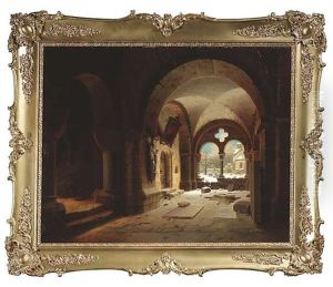 Mittelalterlicher Kreuzgang Mit Ausblick Auf Den Verschneiten Kirchhof by Wilhelm Steuerwald