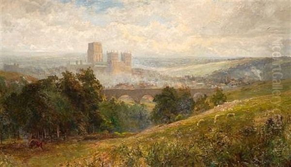A View Of The Town Of Durham And The Cathedral With Sheep Grazing In The Foreground - view 1