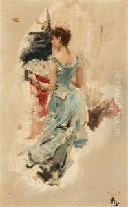Young Woman With Handheld Fan (study For The "panorama Of The Century") (1889) - Jeune Femme A L'eventail (etude Pour Le Panorama Du Siecle) (1889)