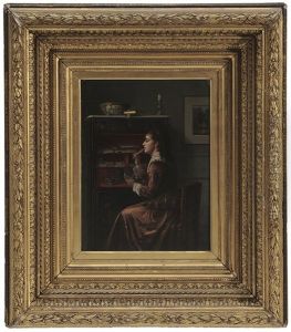 Lady Writing At A Chinoiserie Secretaire A Abattant