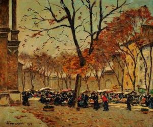 Le Marche Sur La Place De L'eglise D'aix-en-provence by Louis Braquaval