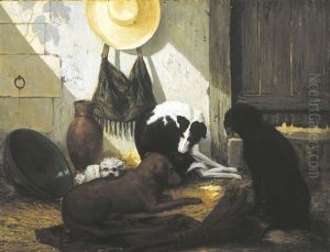Tafereel Met Vier Honden by Joseph Stevens