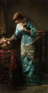 Beim Blumenarrangement by Leopold Stevens