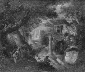 Paysage Forestier Avec Des Personnages Au Bord D'un Cours D'eau Paysage Forestier Avec Des Personnages Au Bord D'un Cours D'eau