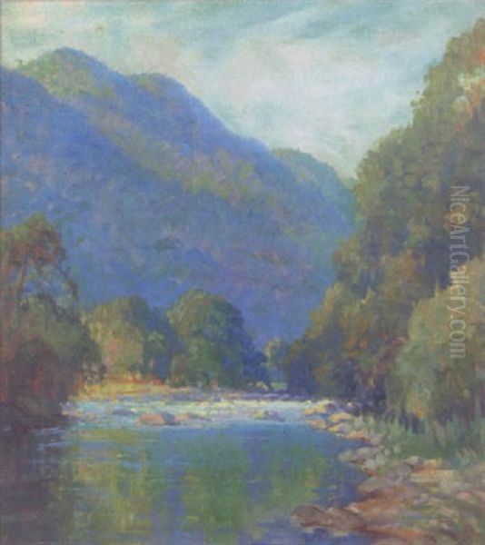 Summer Landscape With Stream And Mountains by Will Henry Stevens