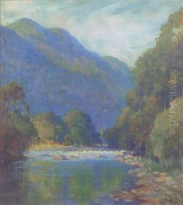 Summer Landscape With Stream And Mountains by Will Henry Stevens