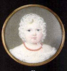 A Young Child (queen Victoria?), In Frilled White Shift And Wearing A Frilled Bonnet And Coral Necklace