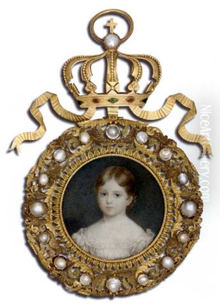 Queen Victoria As A Child, In White Dress With Pink Bows At Shoulders, Short Fair Hair - view 1