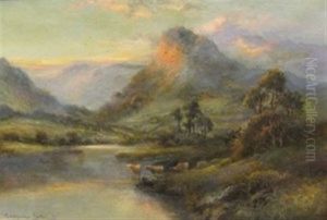 Cattle Watering In A Highland Loch At Sunset (+ Cattle Watering By A Highland Shore; Pair)