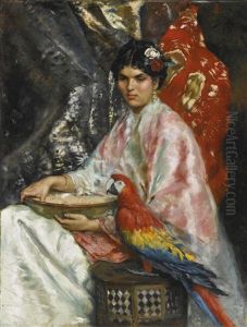 Lady With A Parrot by Julius LeBlanc Stewart