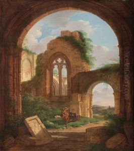 Couple De Bergers Dans Des Ruines Gothiques by Anton Pieter Steyaert