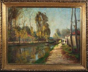 Herbstliche Kanallandschaft Mit Lastboot by Eugene Stibbe