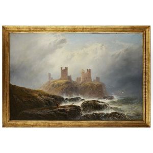 A View Of Dunstanborough Castle, Northumberland by George Blackie Sticks