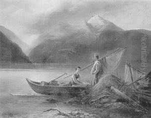 Fischer Mit Ihrem Boot An Einem Gebirgssee by Sebastian Stief