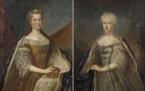 Portrait De Marie Leszczynska (+ Portrait De Sa Fille; Pair) by Francois Albert Stiemart