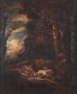 Combat De Taureaux Dans Un Paysage.