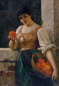 Portrait Einer Jungen Italienerin Mit Fruchtekorb