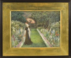 Lady With A Parasol In A Garden by Marie Spartali Stillman
