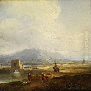 Sudliche Landschaft Mit Flusslauf An Antiker Brucke by Jacques Raymond Bracassat