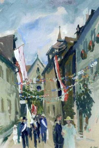 Festumzug In Einer Geschmuckten Gasse - view 1