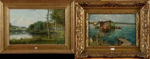 Etang A Isque Et Cabane De Pecheur Sur Un Etang (2 Works) by Pieter Stobbaerts