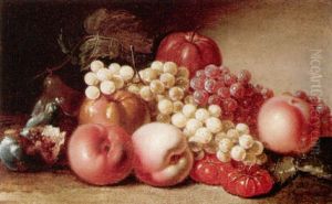 Still Life Of Peaches, Grapes, Figs, Tomatoes, And An Apple by Franz Stoeber