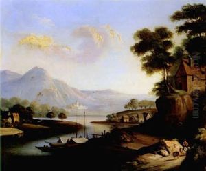 Landschaft Mit Fluss, Schiffern, Gebirge Und Burgen