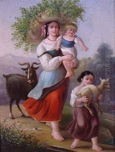 Junge Bauerinnen Mit Ihren Kindern by Johann Heinrich Stobwasser