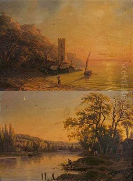 Cote Mediterraneenne Au Crepuscule (+ Vue D'un Viaduc Dans Un Paysage Mediterraneen; Pair) - view 1
