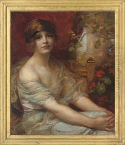 Portrait Of Winifred Ianthe Clayton (1895-1975),seated Half-length, In A Blue Dress