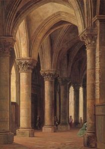 Blick In Ein Gotisches Kirchenschiff Mit Mehreren Besuchern by Johann Friedrich Stock